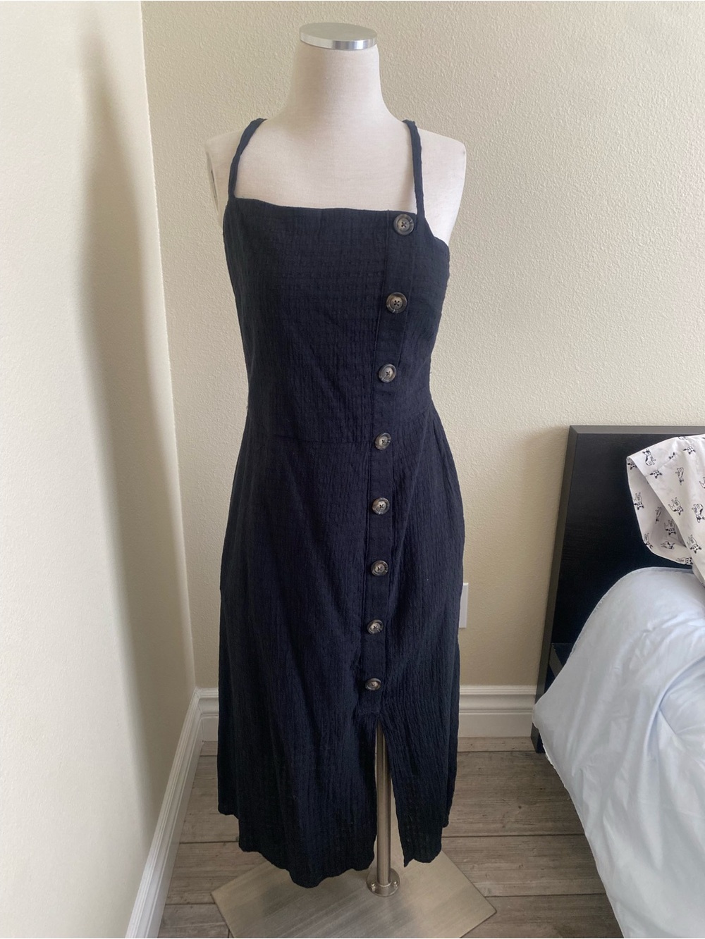 Target Black Button-Front Midi Dress with Slim Straps